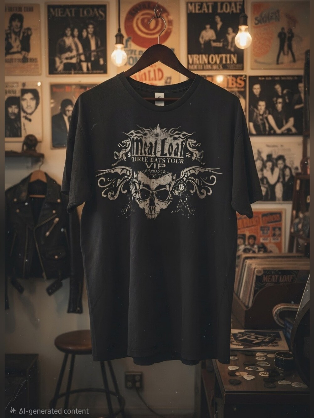 Vintage Meatloaf Three Bats Tour VIP Graphic T-Shirt - Black Large